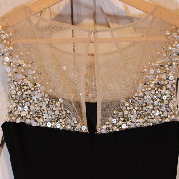Adrianna Papell Illusion Mermaid Black Gown with Beaded Mesh Yoke Size 0 - Picture 7 of 9